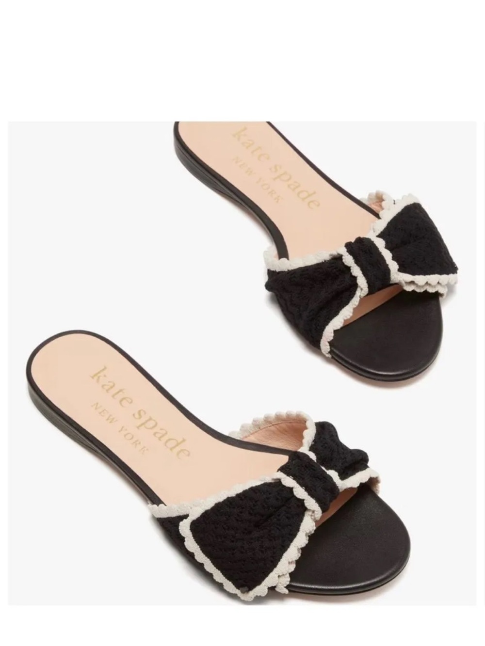 Kate Spade New York "Tango" Black Crochet Bow Slide Sandal. 10.5